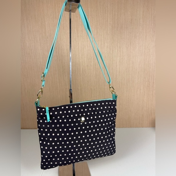 Fossil Handbags - Fossil Black Polka Dot Coated Crossbody Aqua Strap Water Resistant